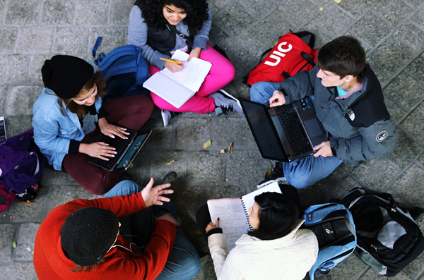 Student group sitting together in a circle