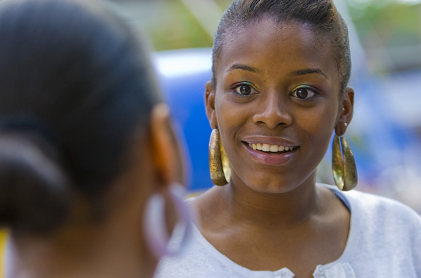 Student talking with a friend